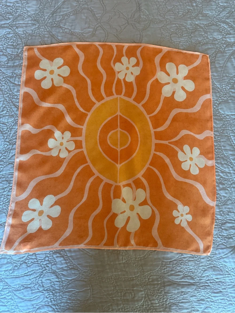 Sarah’s Silks 100% Silk Batik Scarf 70s Inspired Orange Floral Boho Bandana